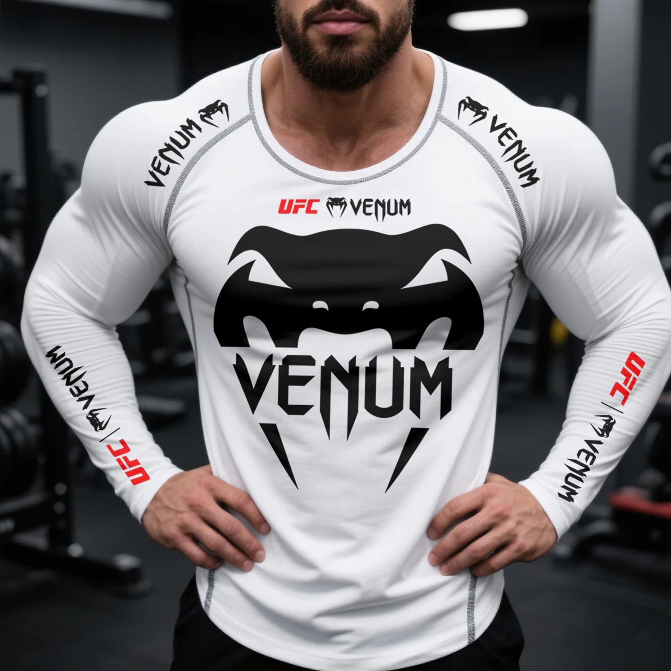 Skinny Fighting Print Raglan Long Sleeve Crew Neck Sweatshirt T-Shirt / TECHWEAR CLUB / Techwear