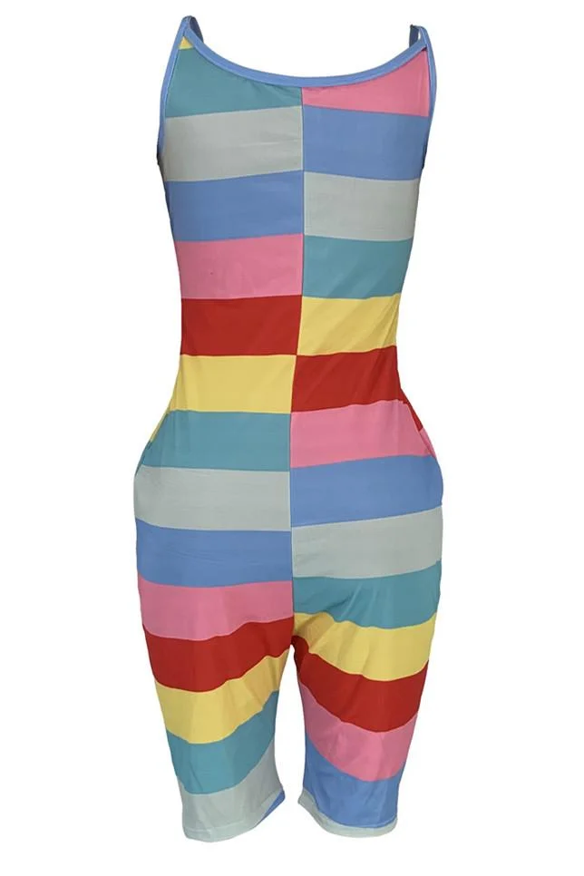 Sexy Color Striped Suspenders Jumpsuit