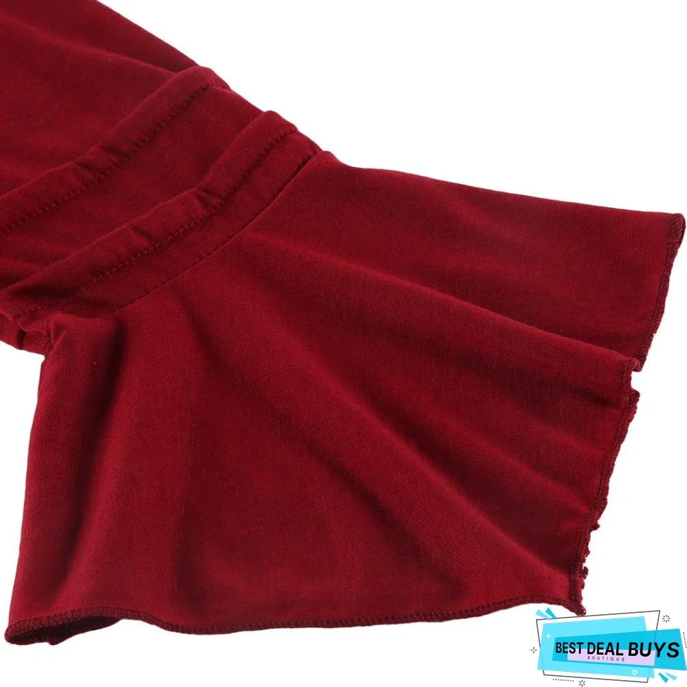 Women Elegant Ruffles Tops Plus Size Flare Sleeve Solid Casual Loose Shirt Blouse