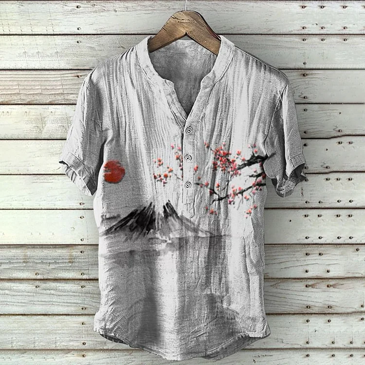 Fuji Mountain Sunrise Plum Blossom Japanese Art Retro Shirt