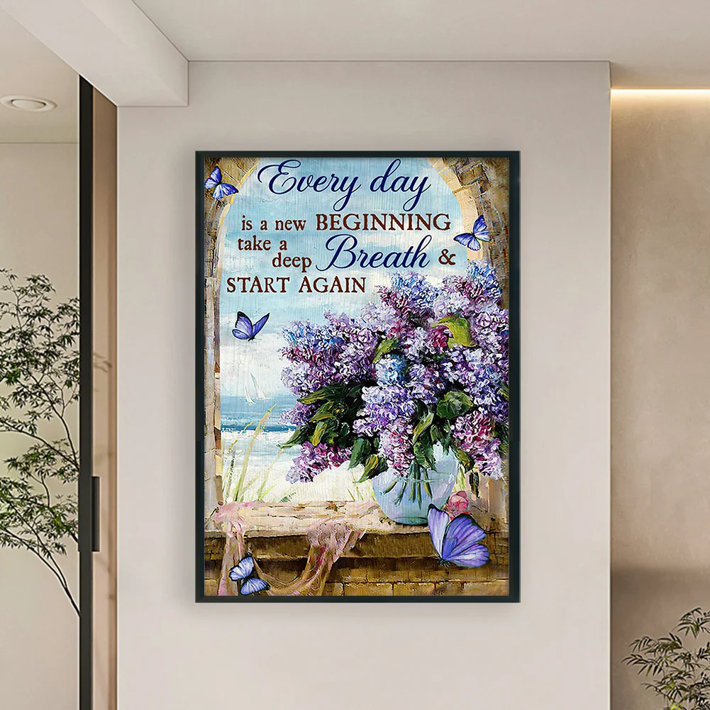 11CT Full Stamped Cross Stitch - Butterfly Lavender Letter(Canvas|40*60CM)