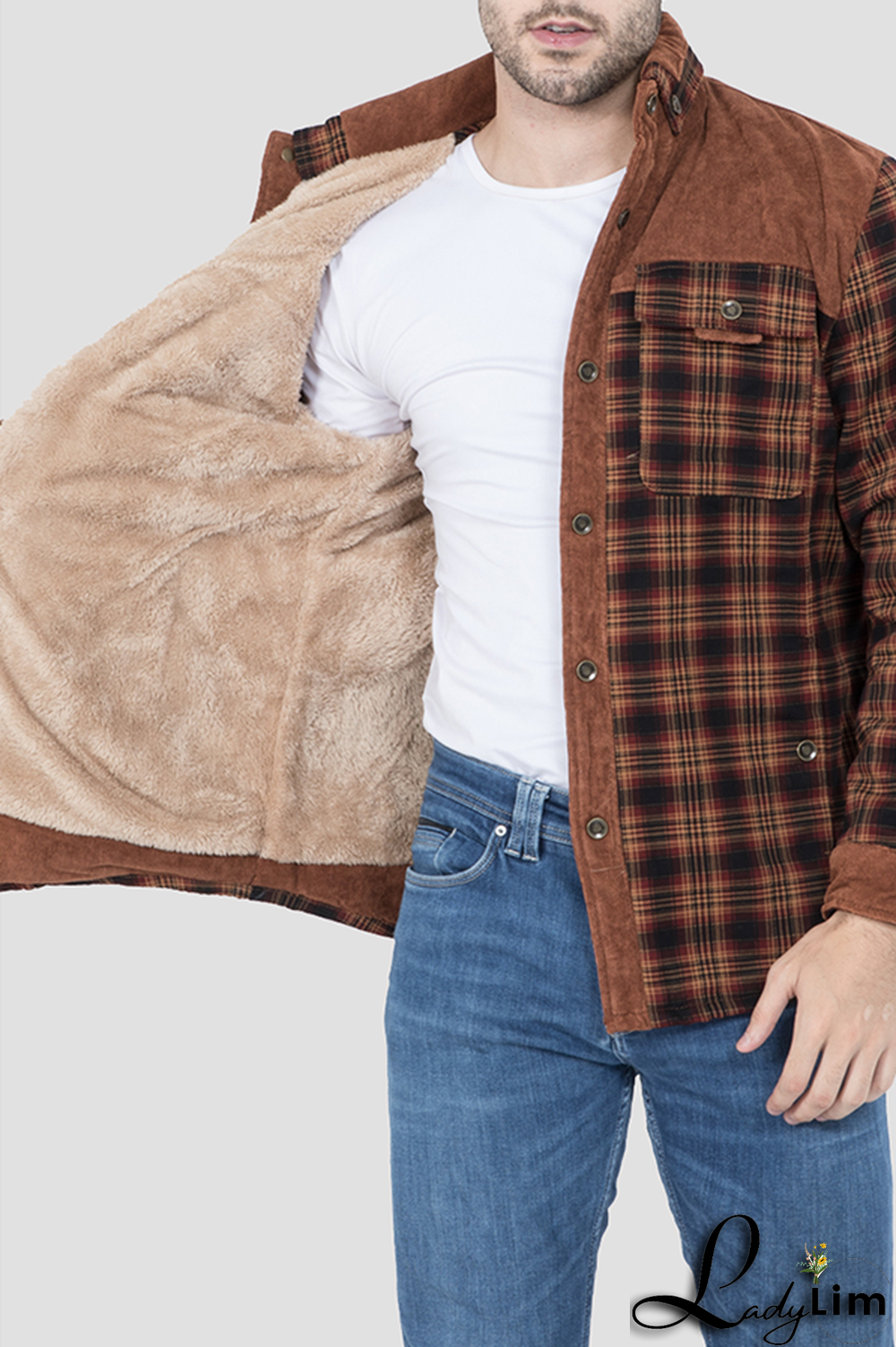 Dark Green Casual Plaid Split Joint Buckle Turndown Collar Outerwear