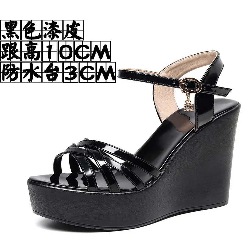 Breakj Breakj Super High Slope And 12Cm Fashion Cross With Small Size Women's Shoes One-Word Thick-Bottomed Waterproof Toe Women's Sandals
