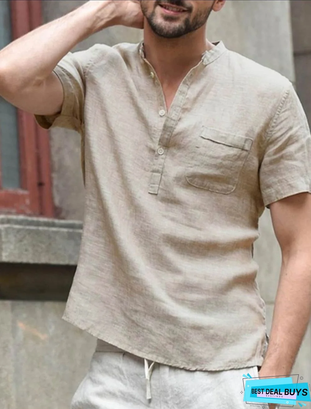 Men's T-Shirt Solid Colored Short Sleeve Daily Tops Cotton Basic Streetwear V Neck Gray Green White / Work Linen