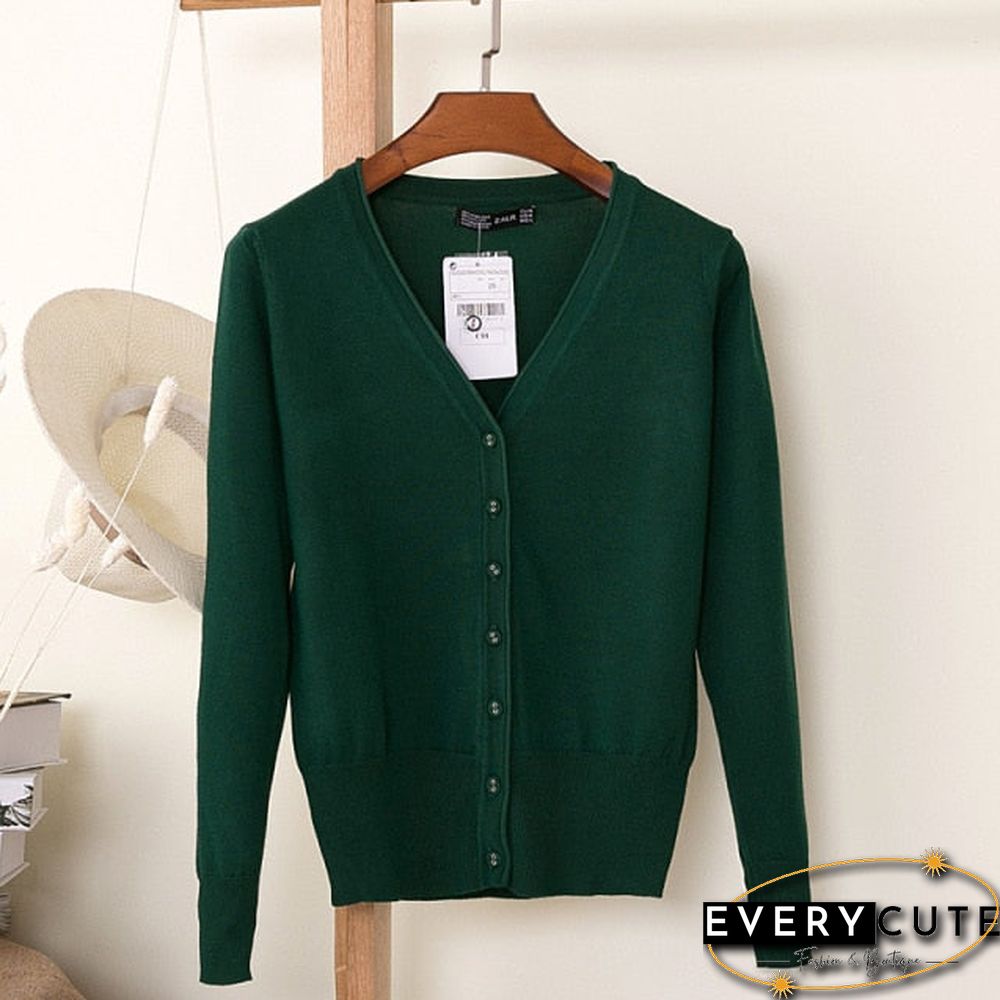 Casual Women Knitted Cardigan Sweater Autumn Winter Women Solid Color V-Neck Long Sleeve Plus Size Crochet Knit Sweater Coat