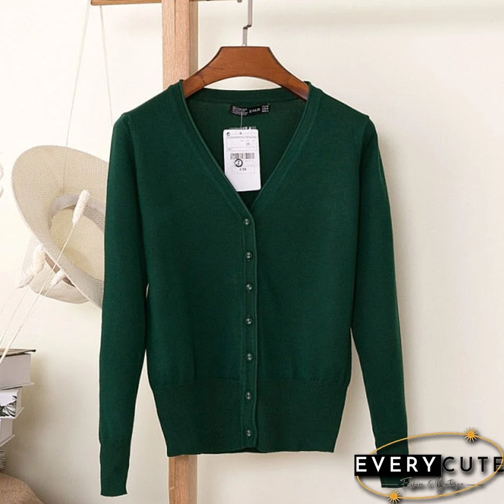 Casual Women Knitted Cardigan Sweater Autumn Winter Women Solid Color V-Neck Long Sleeve Plus Size Crochet Knit Sweater Coat