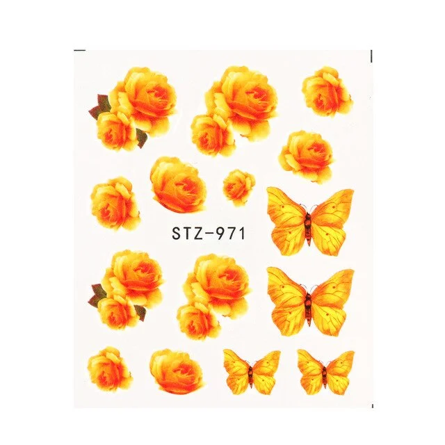 Nail Stickers Water Transfer Multiple Colors Ink Flower Leafs Designs Nail Decal Decoration Tips For Beauty Salons-Nail Inspo