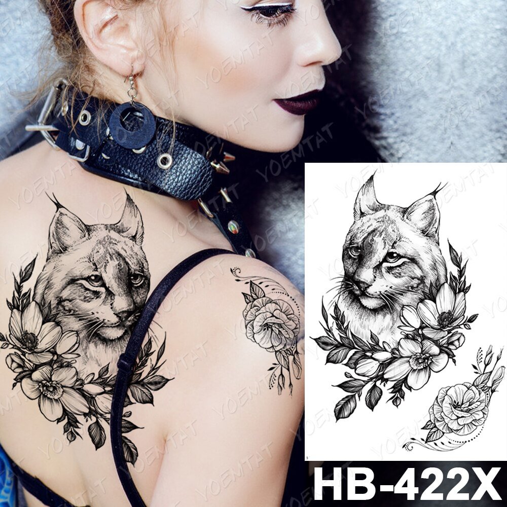 Gingf Temporary Tattoo Sticker Flowers Cat Lynx Flash Tattoos Owl Satan Goat Body Art Arm Fake Tatoo Women Men