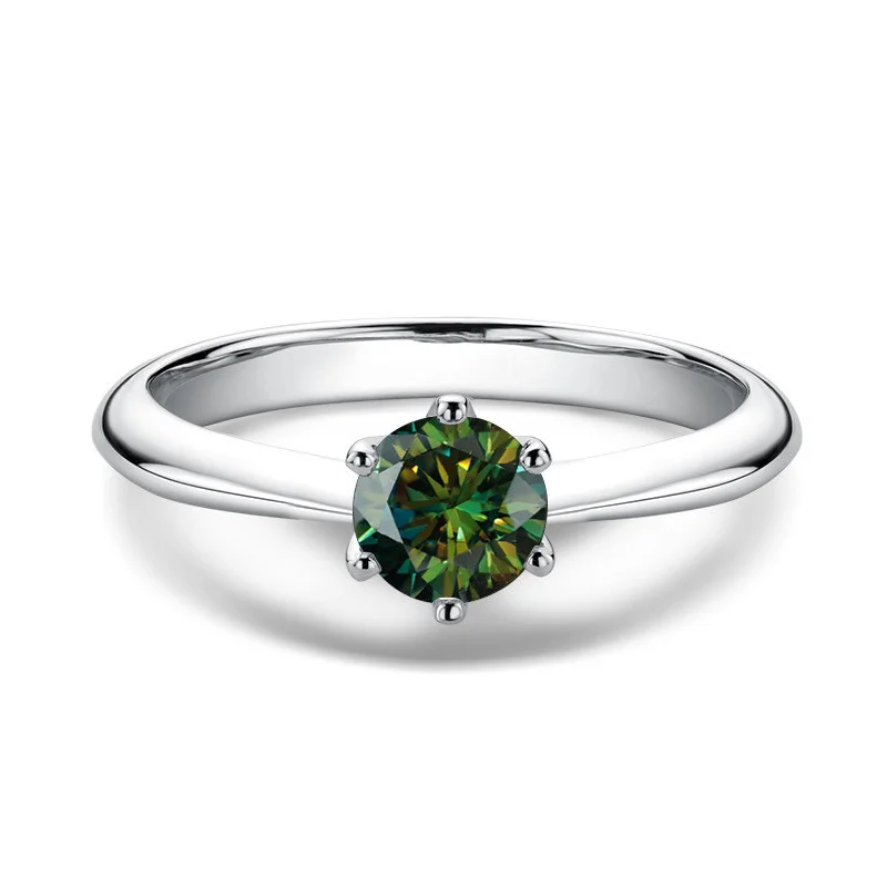 Lab-Emerald Round Brilliant Cut Moissanite Ring