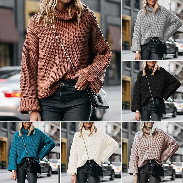 SOLID COLOR TURTLENECK SWEATER