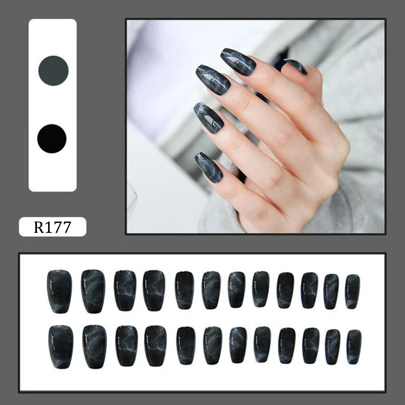 24pcs Fake Nails With Glue Multi-Type Wear Short Paragraph Fashion Manicure Patch False Nails Press On Design Save Time For Girl