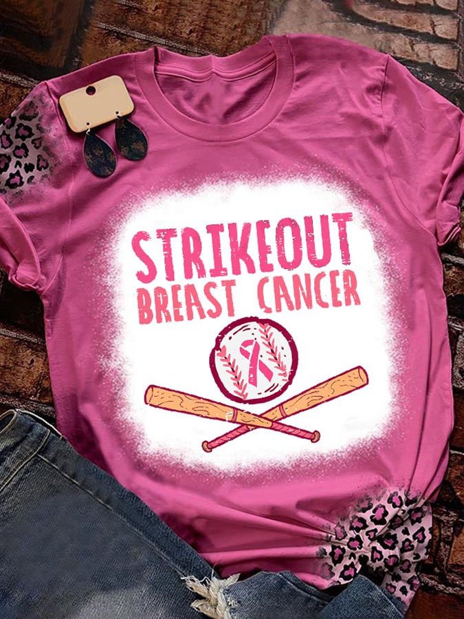Breast Cancer Awareness Strike Out Leopard Print T-Shirt