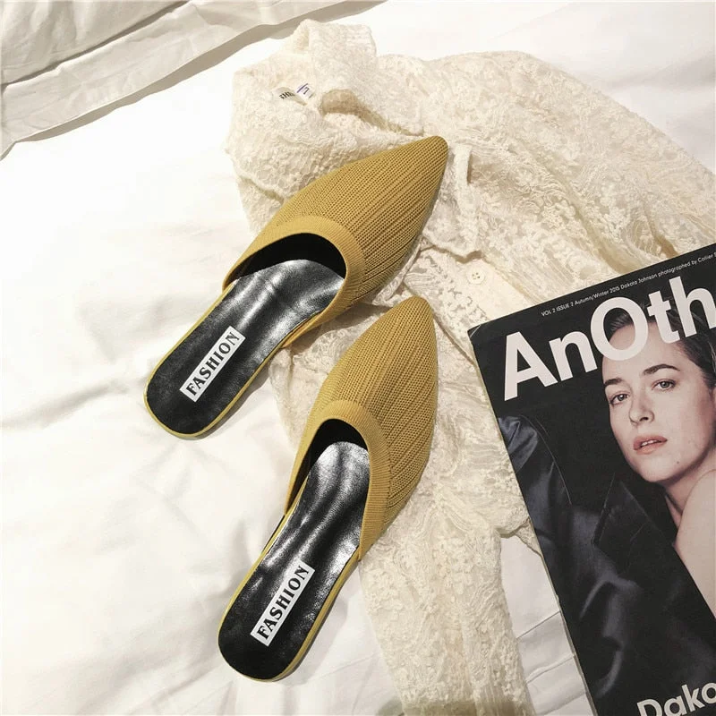 Comemore 2021 New Women's Summer Mules Fashion Female Flipflop Yellow Office Slippers Flat Sandals Women Spring Slides Shoes 43