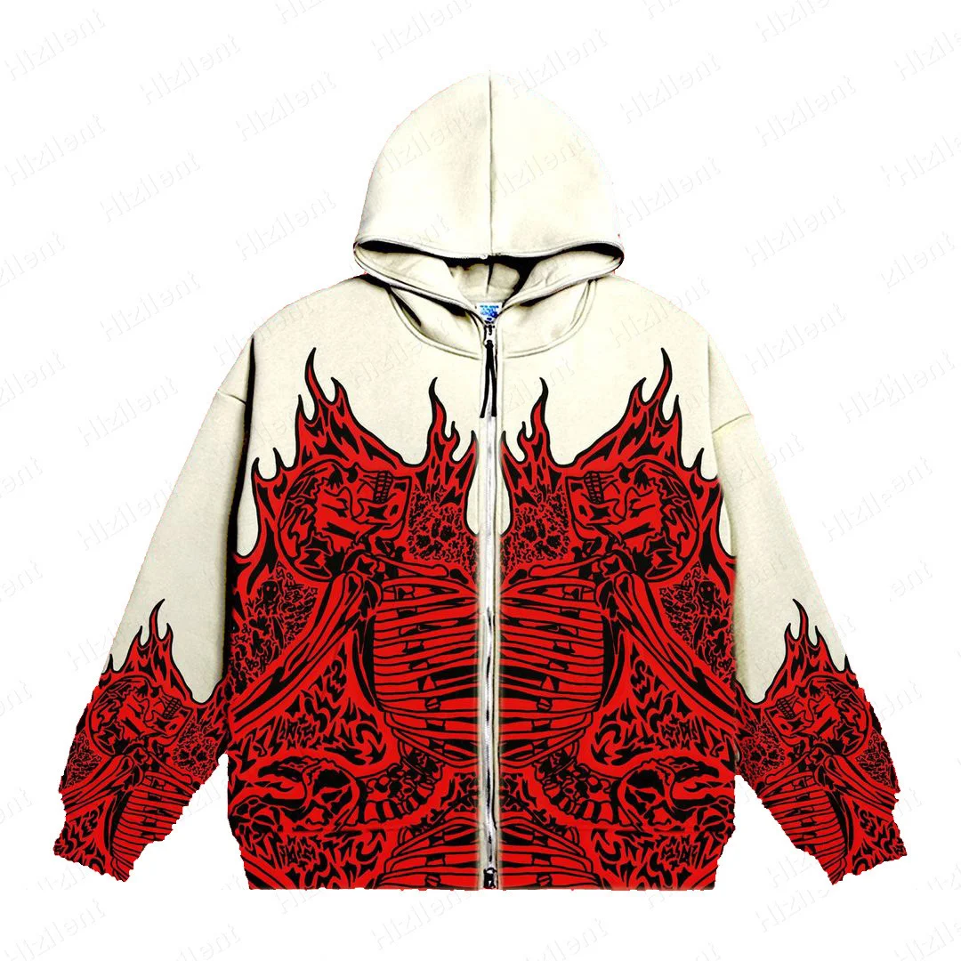 Uveng Uveng Millennium Wind Round Collar Skeleton Hoodie Couples Style 2023 Autumn And Winter New Long-Sleeved Skull Coat