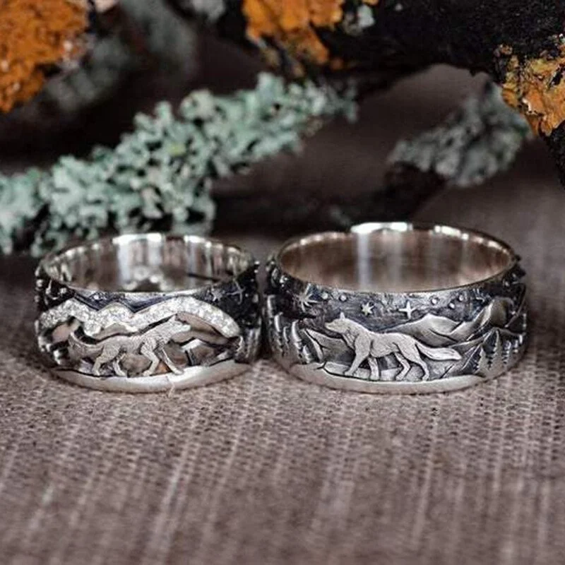 Wolf And She-Wolf Paired Rings