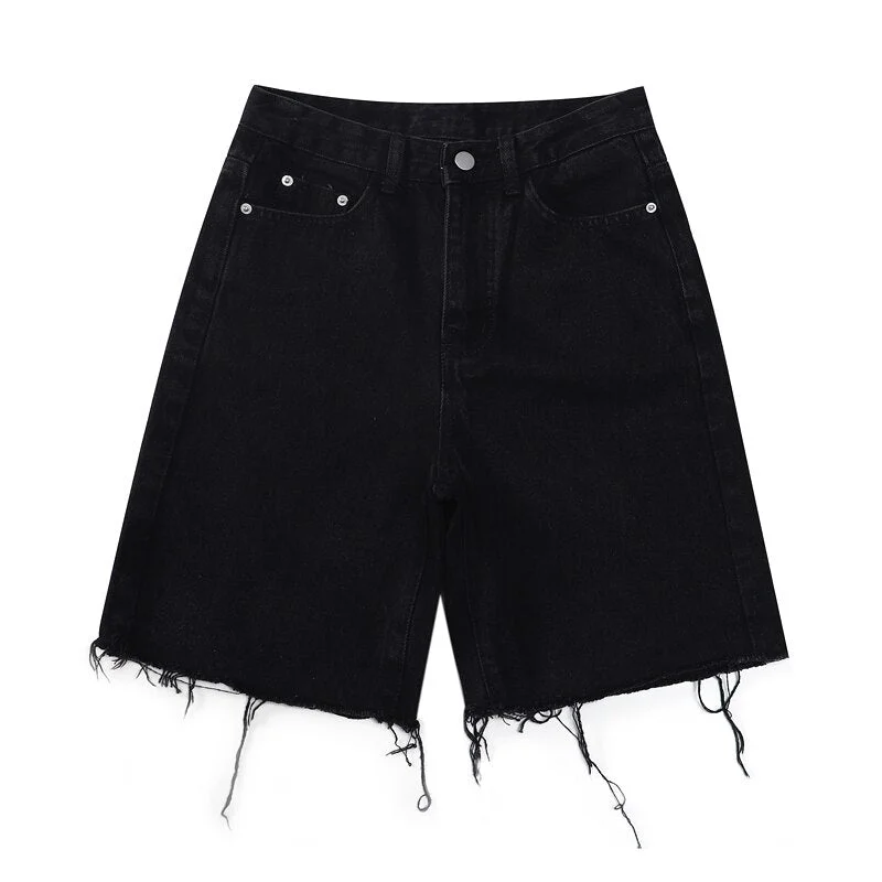 Bornladies Women Short Jeans Summer Streetwear High Waist Half Length Denim Trousers Casual Vintage Baggy Straight Short Pants