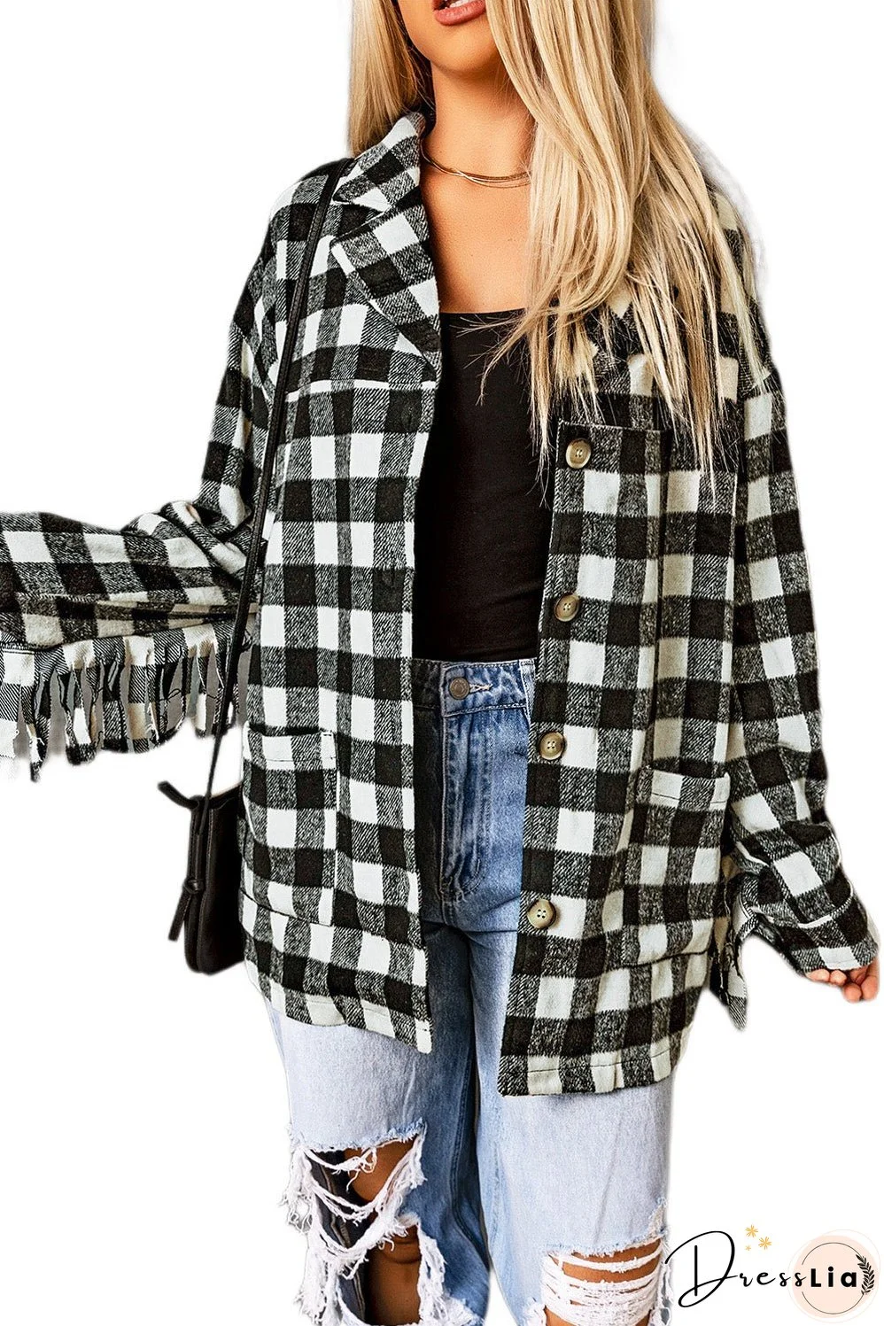 Fringed Plaid Print Shacket