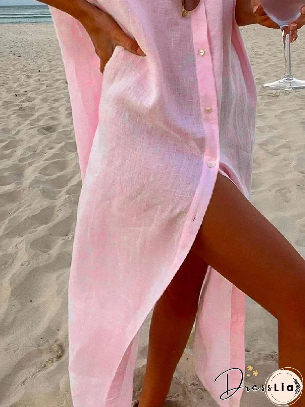 Plus Size Casual Solid Lapel Long Sleeve Loosen Dresses