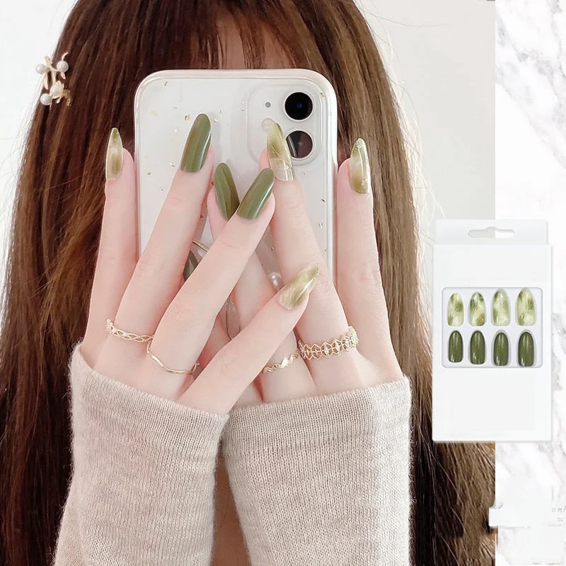 24pcs Stiletto nail tips Aesthetic Northern Lights Simple Fashion Lasting Fake Nails Wearable Full Cover Finished Fingernails TY-Nail Inspo