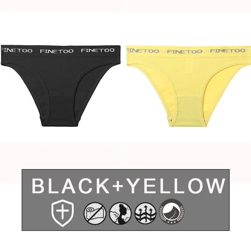 FINETOO 2PCS/Set Women's Seamless Panties Midi-Waist Femme Underpants Briefs Underwear Lingerie Letter Printed 9 Colors Pantys