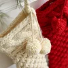 Red Cream Christmas Decor Gift Knitting Long Sock
