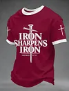 Men's Iron Sharpens Iron Proverbs 27:17 Christian Cross Print Casual Tee