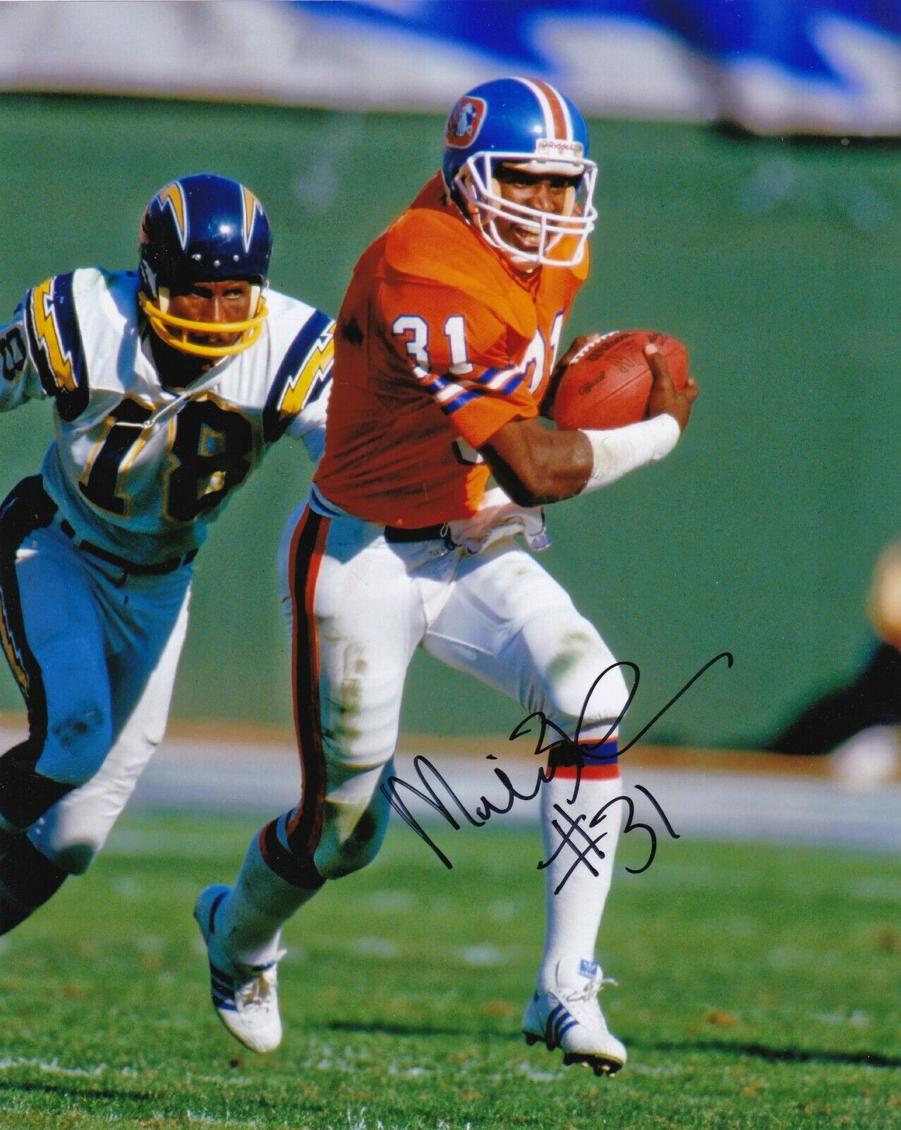 MIKE HARDEN DENVER BRONCOS ACTION SIGNED 8x10