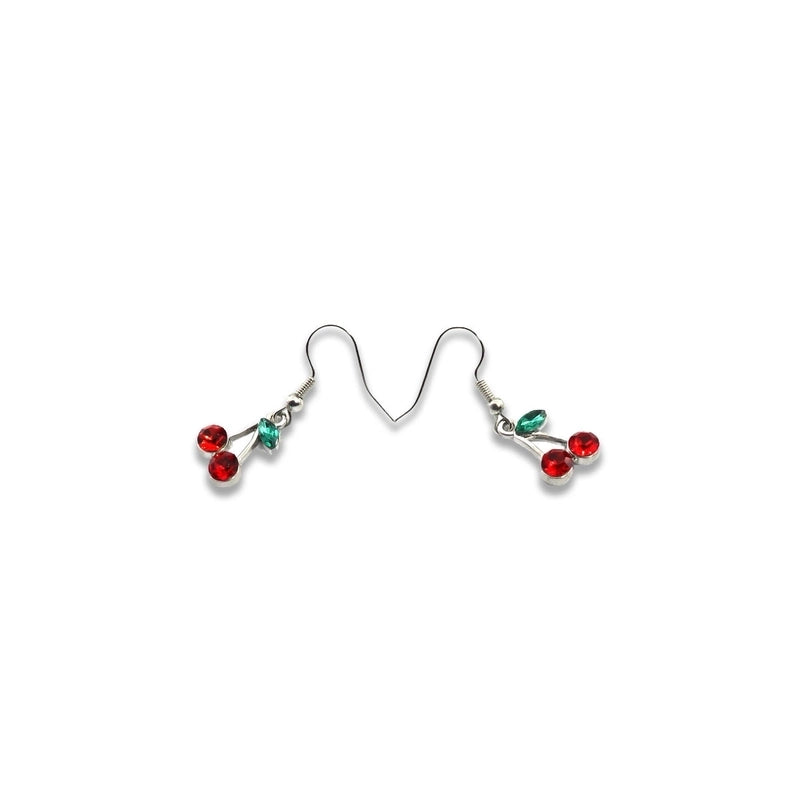1 Pair Cute Cherry Plating Copper Rhinestones Drop Earrings