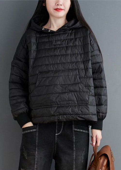 Black drawstring Fine Cotton Filled Jackets Hooded Winter CK267- Fabulory