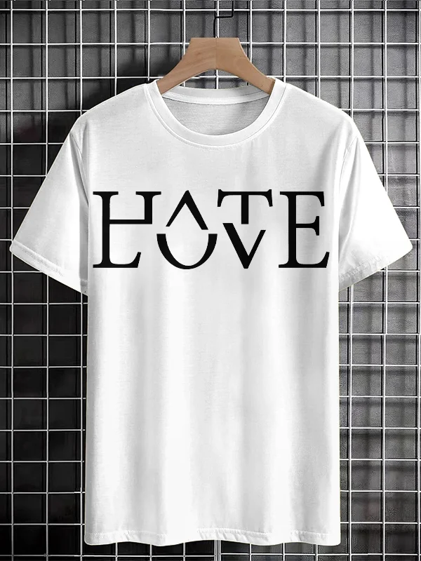 Men's Love or Hate Graphic Print Cotton Casual T-Shirt