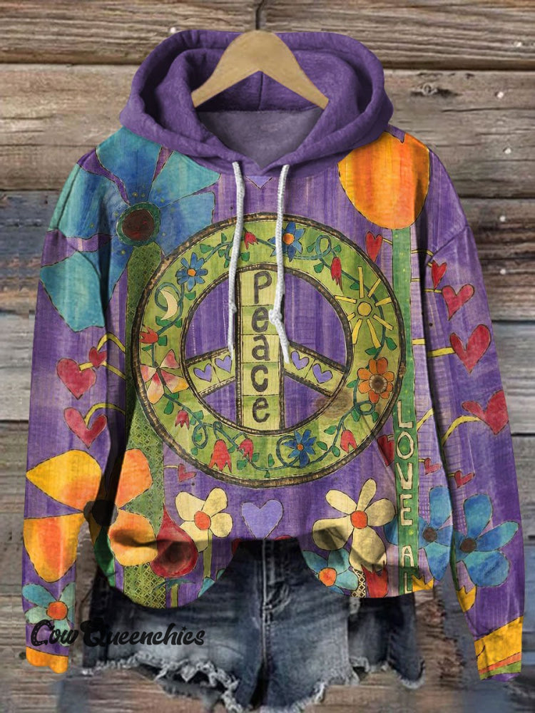 Peace Love Flower Art Casual Hoodie Sweatshirt Multicolor / S