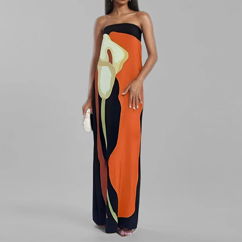 Uveng Uveng New Women's Fashion Sleeveless Off-Shoulder Avant-Garde Sexy Backback Print Winter Dress