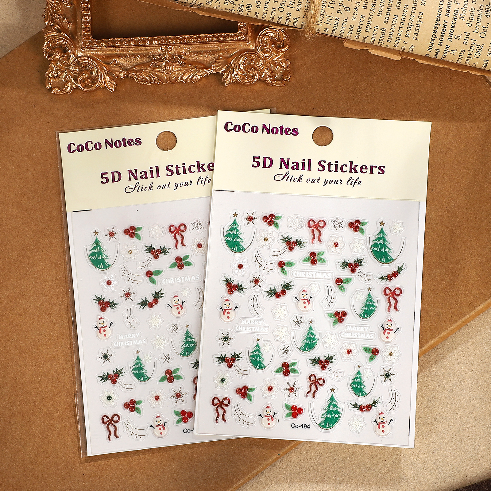 PET 스티커 - 2개/세트 빈티지 크리스마스 트리 나비넥타이 눈사람