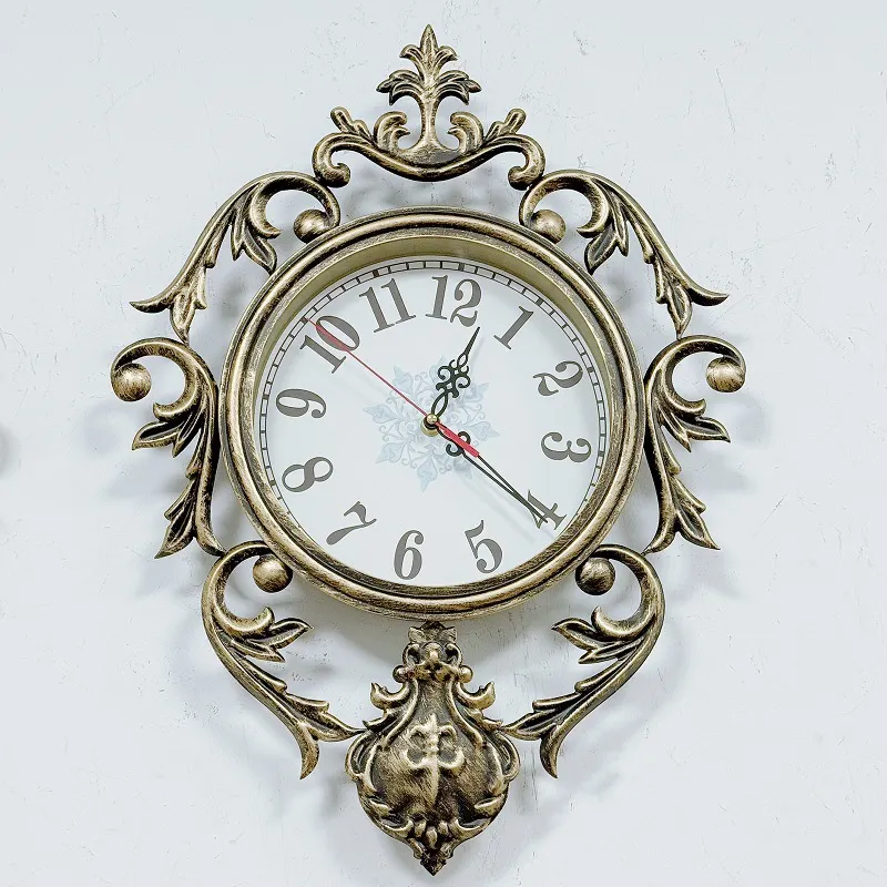 Vintage Metal Floral Pendulum Wall Clock, Hand‑Crafted Lace Art Silent Non‑Ticking Wall Decor Clock for Living Room Home Art Decoration eltralife