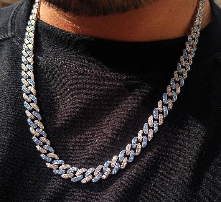 8MM Iced Out 1 Row Cuban Chain Link Hip Hop Colorful Necklace-VESSFUL
