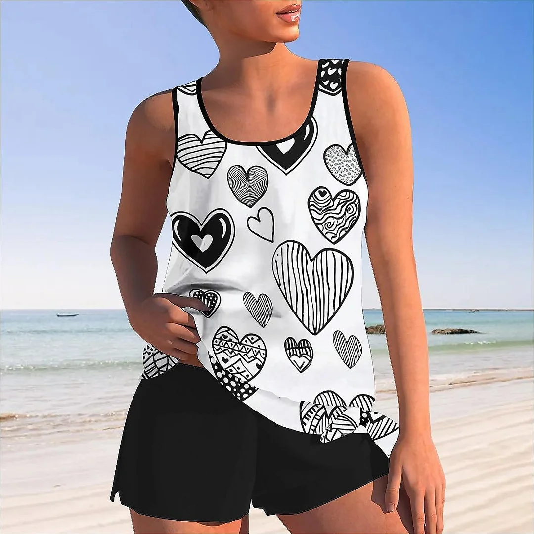 Bowknot Heart,Love,Valentine's Day Mid Waisted Tankini Set - Plus Size Available