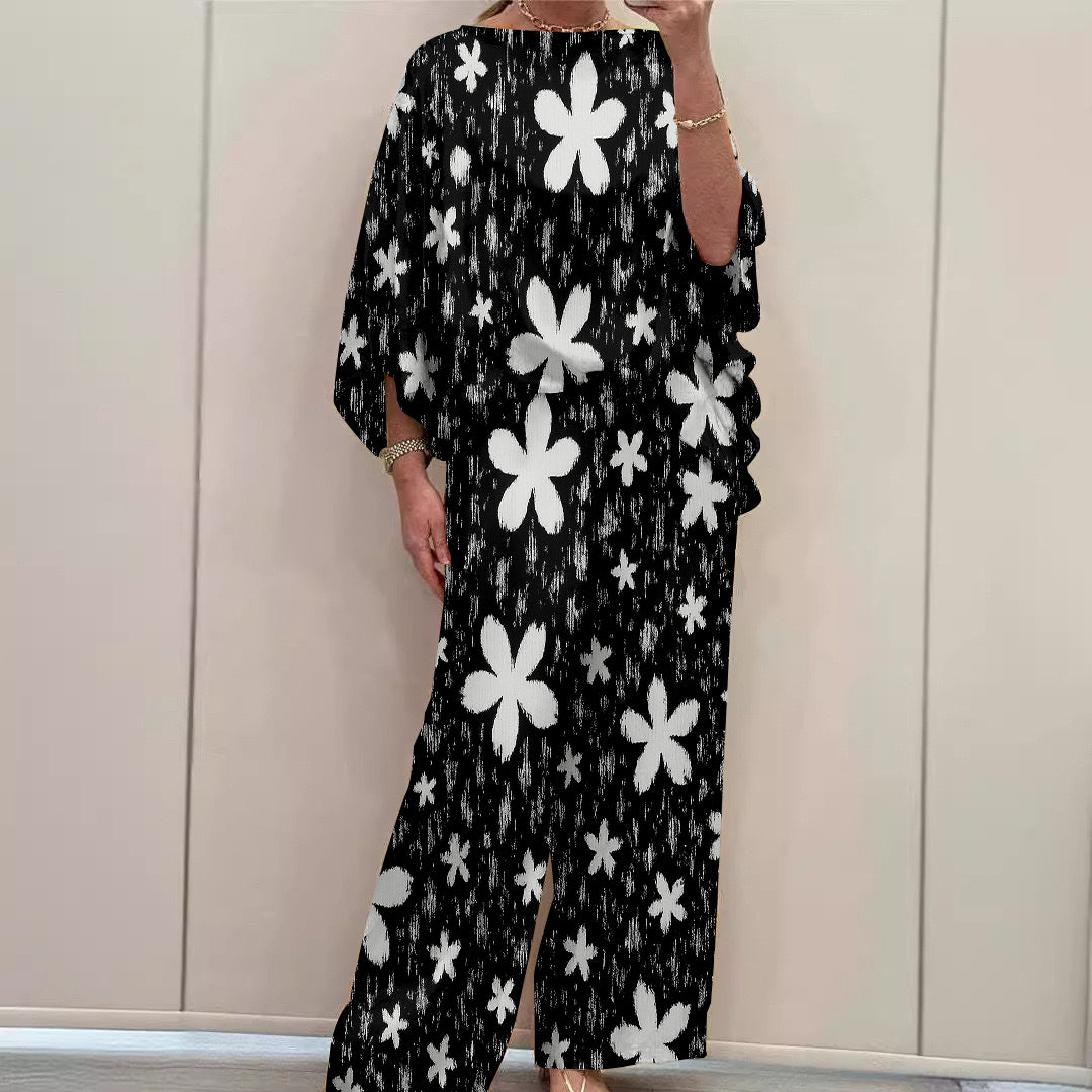 Women Long Sleeve V-neck Graphic Floral Printed Top