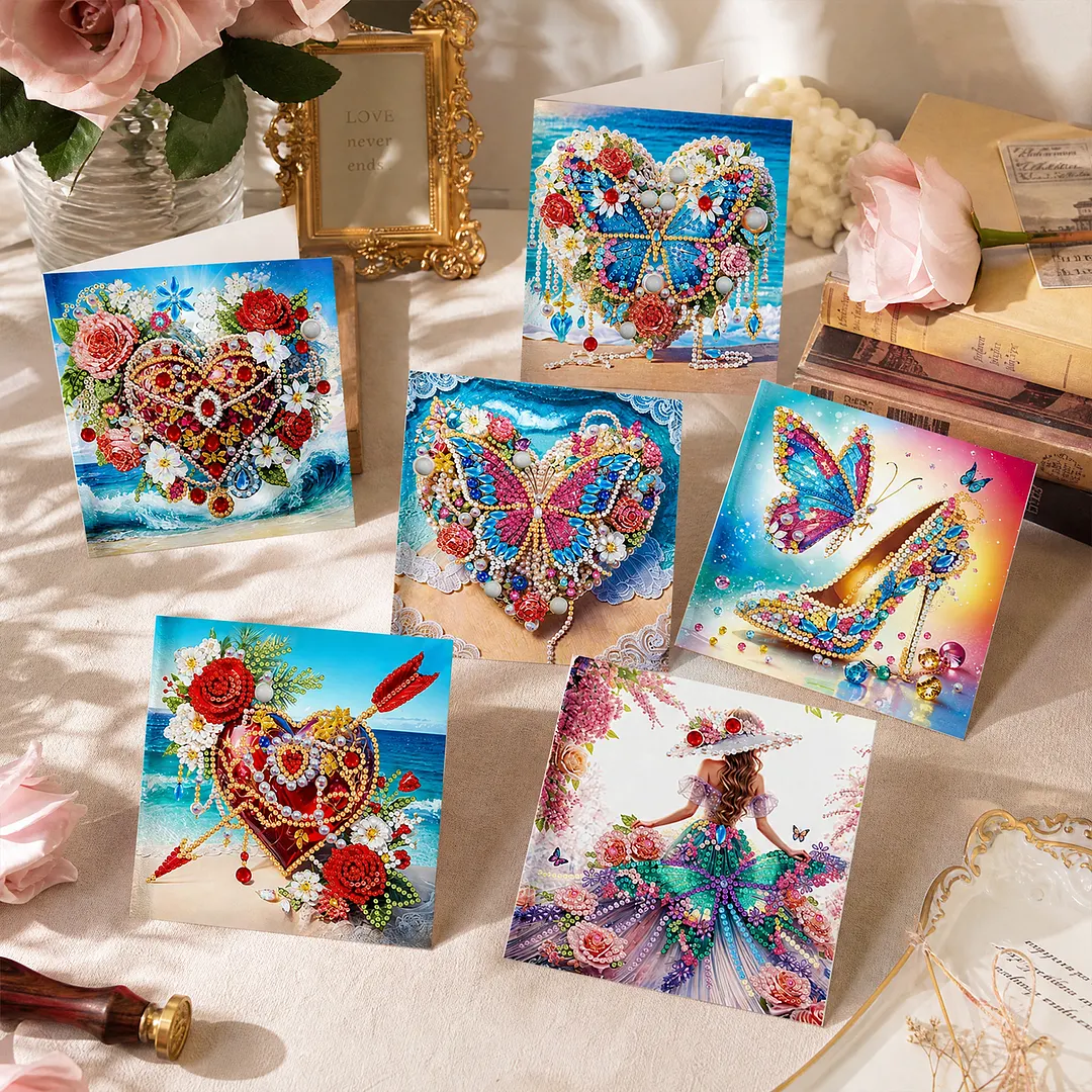 6pcs Dream Series DIY Diamond Painting Greeting Card Kits with Envelopes Diamond Art Greeting Cards Diamond Art Cards Kits for Adults DIY Crafts Family Friend Gifts