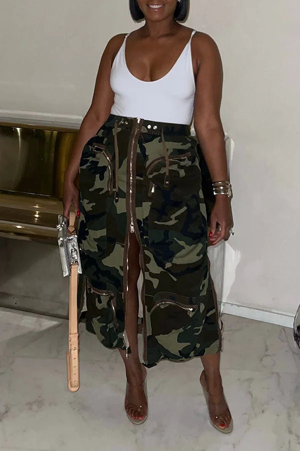 Camouflage Undeniable Multi Pocket Zipped Design Skirt