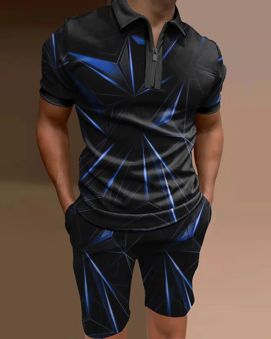 Men's polo shirt gradient print two-piece set