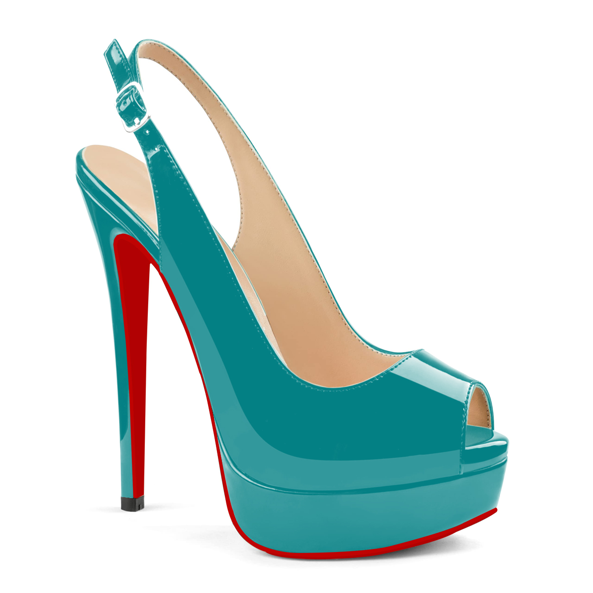 150mm Red Bottom Slingback High Heels Open Toe Platform Strap Pumps Sandals-MERUMOTE