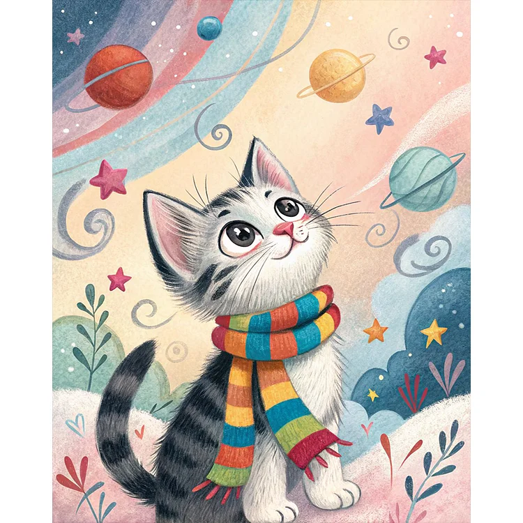 Planet And Cat 40*50CM (Canvas) Full Round Drill Diamond Painting gbfke