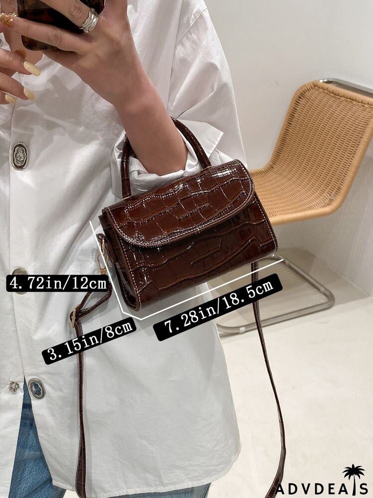 Croc Embossed Top Handle Satchel Bag