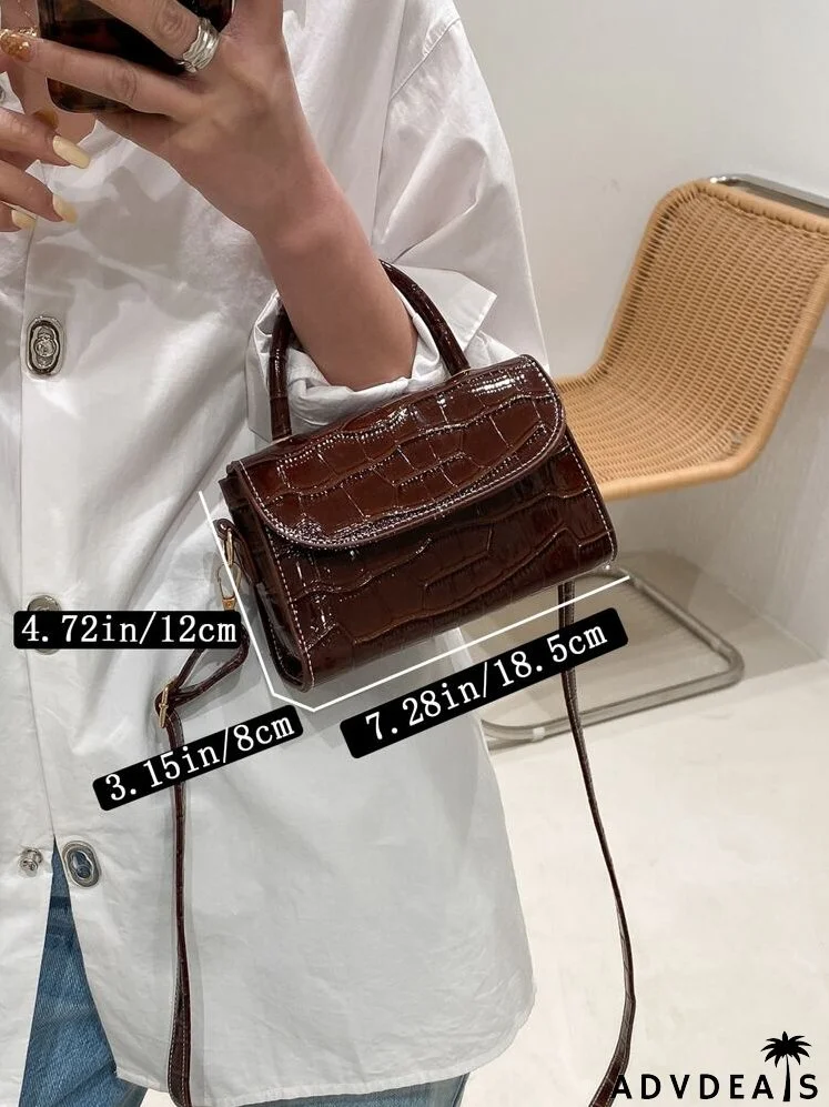 Croc Embossed Top Handle Satchel Bag