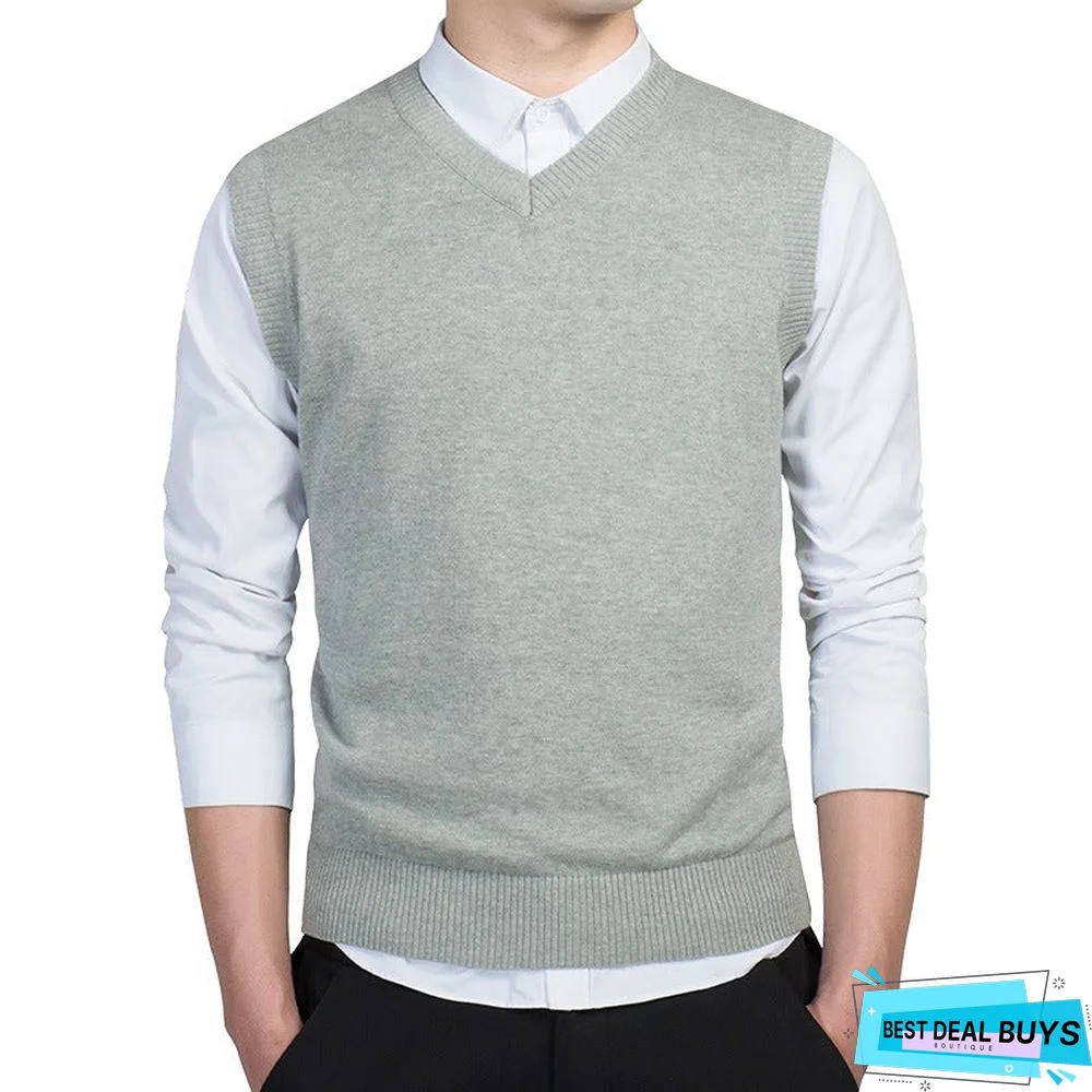 Men's Vest V-Neck Solid Color Sweater