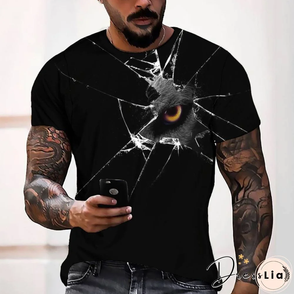 3D Digital Print Eye Glass Men's Casual Loose Short Sleeve T-shirt