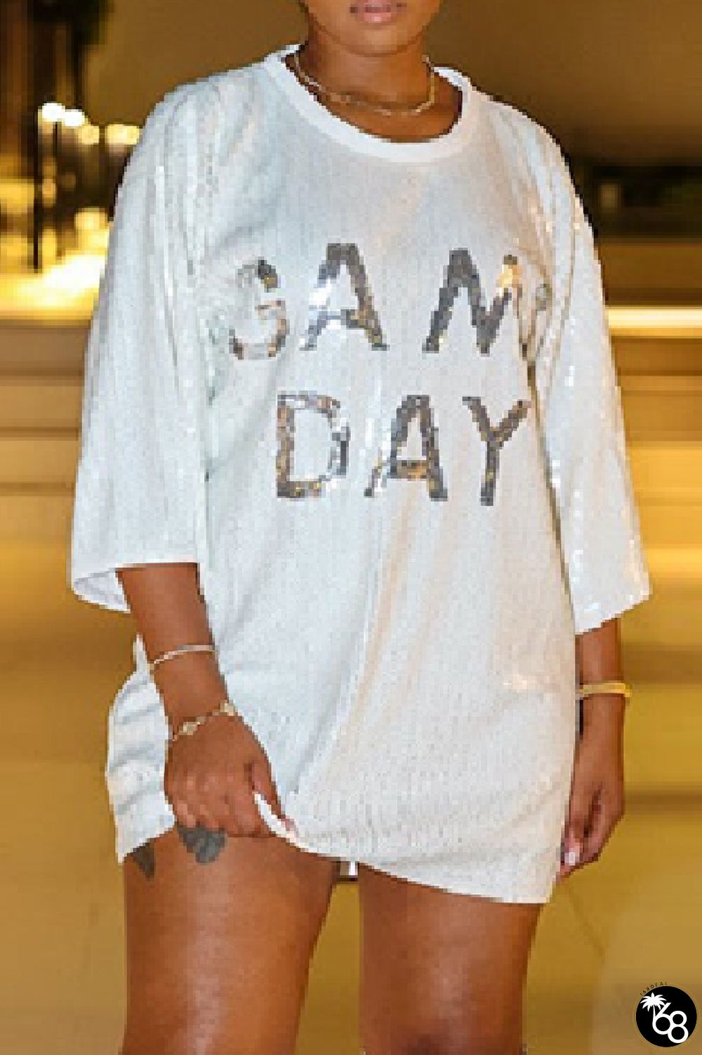 Casual Letter Sequins Patchwork O Neck T-shirt Dress Dresses | 168DEAL