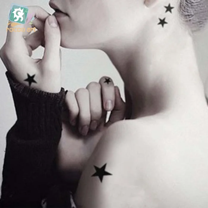 Free Shipping Classic Black Tattoo Waterfproof Fake Temporary Tattoo Sticker Body Cat Star Infinity Bird Small Tattoo 10.5x6cm
