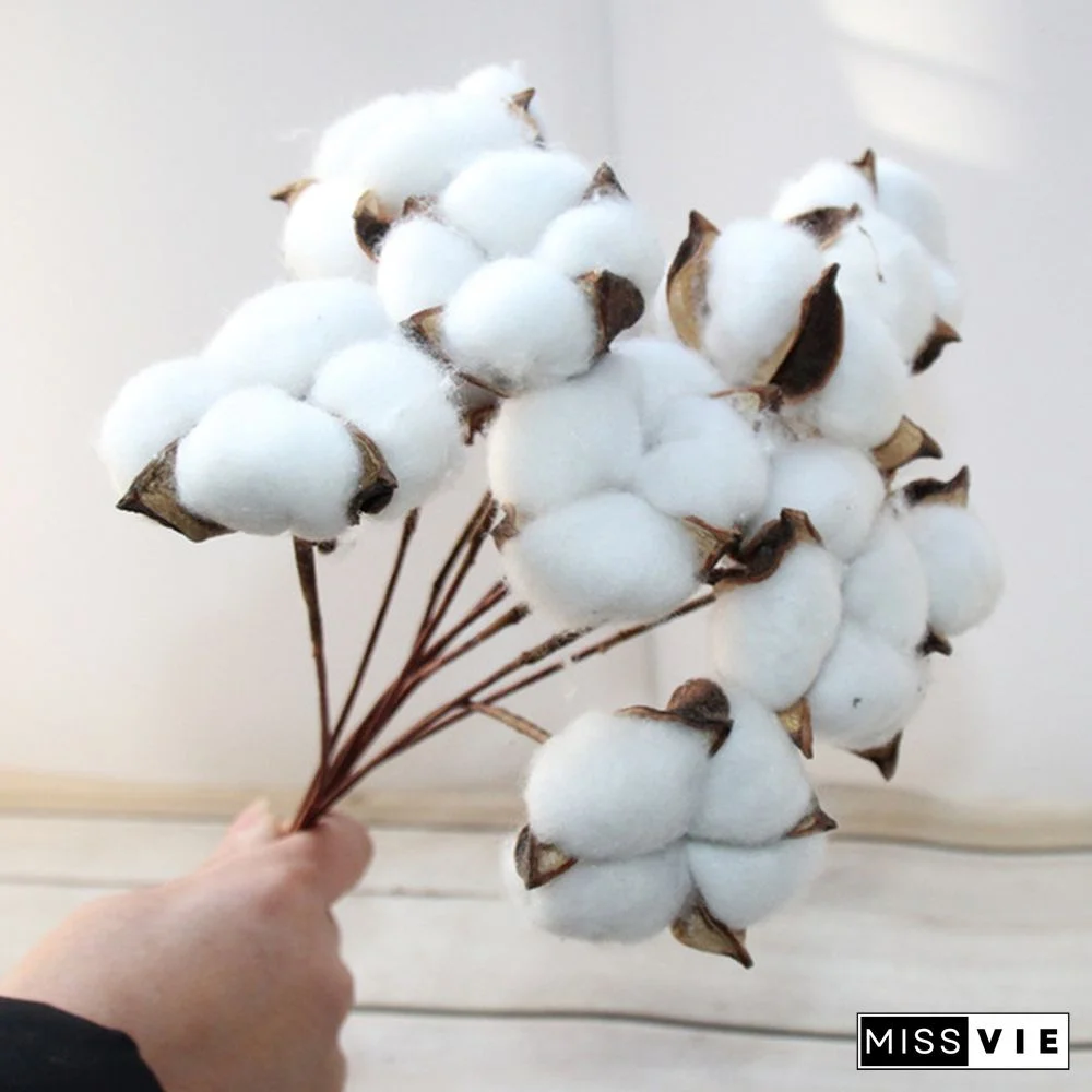 10PCS/LOT White Bedroom DIY Floral Decor Farm House Cotton Branches Dried Cotton Stems Artificial Flower Fake Cotton Flower