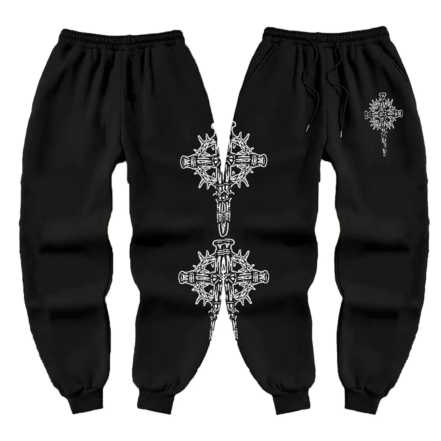 Letter&Cross Print Elastic Waist - Jogger